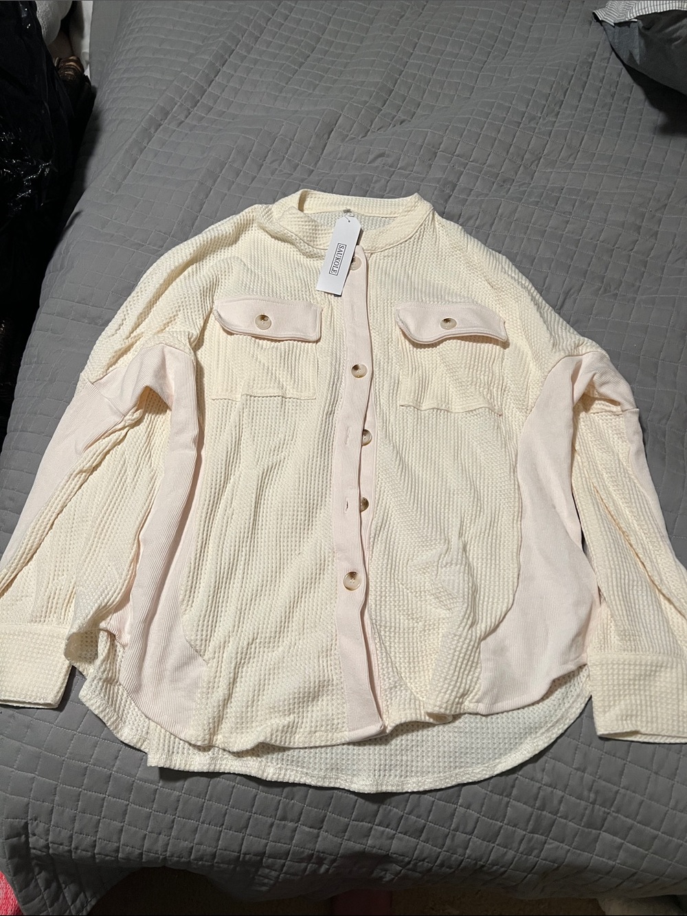 Saukole Cream Waffle Knit Button-Up Shirt / jacket